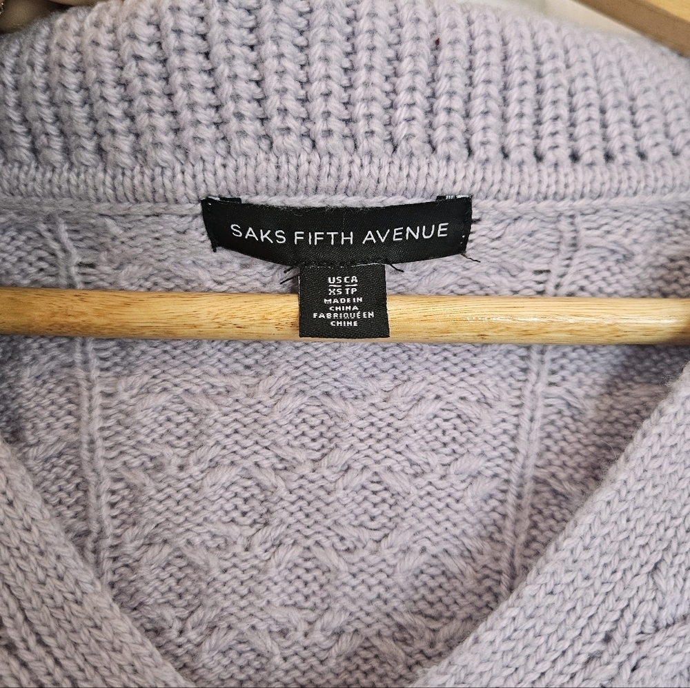 Saks Fifth Avenue Wool Blend Cable Knit Collared Sweater Lavender XS - Picture 4 of 5